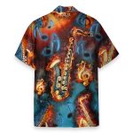 Saxophone Fire Flame Men'S Button'S Up Shirts Hawaiian Shirt