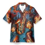 Saxophone Fire Flame Men'S Button'S Up Shirts Hawaiian Shirt