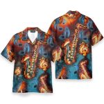 Saxophone Fire Flame Men'S Button'S Up Shirts Hawaiian Shirt