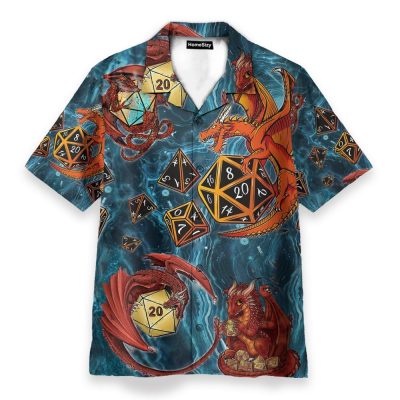 Dragon Playing Dice Blue Dungeons & Dragons Game Hawaiian Shirt