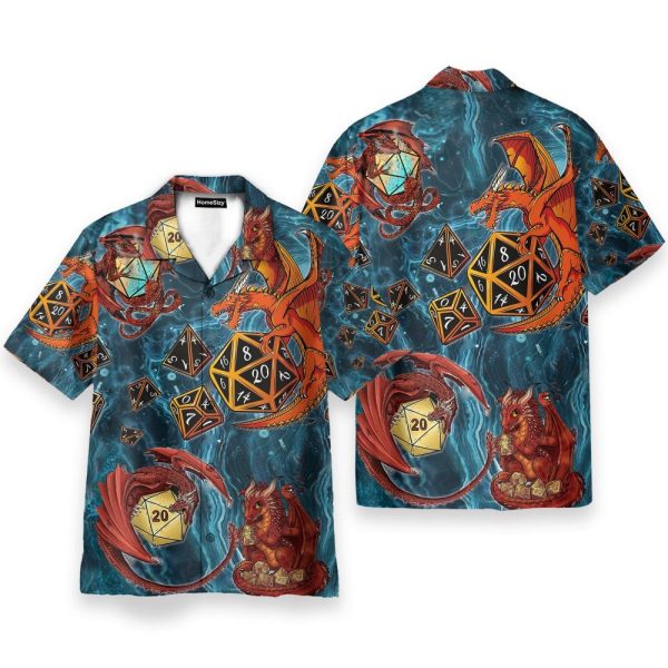 Dragon Playing Dice Blue Dungeons & Dragons Game Hawaiian Shirt