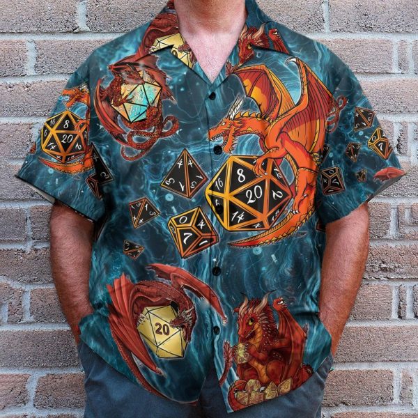 Dragon Playing Dice Blue Dungeons & Dragons Game Hawaiian Shirt
