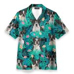 Boston Terrier In Tropical Green Leaves Hawaiian Shirt