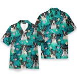 Boston Terrier In Tropical Green Leaves Hawaiian Shirt