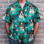 Boston Terrier In Tropical Green Leaves Hawaiian Shirt