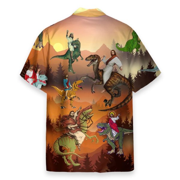 Jesus Rides A Dinosaur Men'S Button'S Up Shirts Hawaiian Shirt