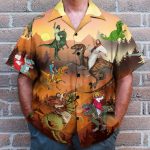 Jesus Rides A Dinosaur Men'S Button'S Up Shirts Hawaiian Shirt