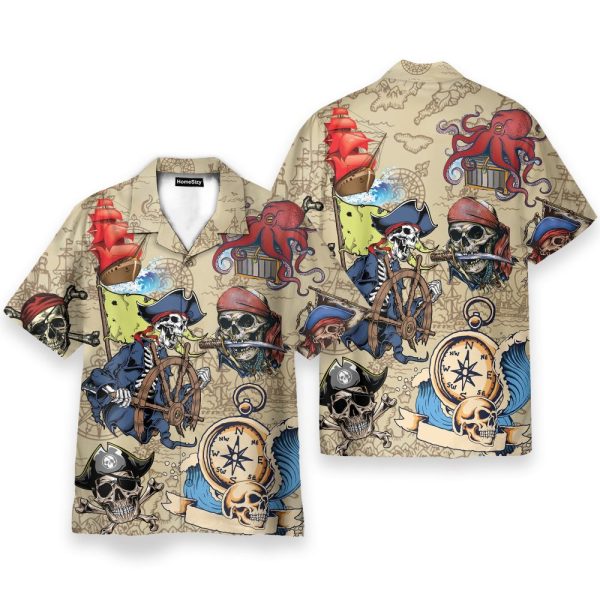 Skull Pirate Men'S Button'S Up Shirts Hawaiian Shirt