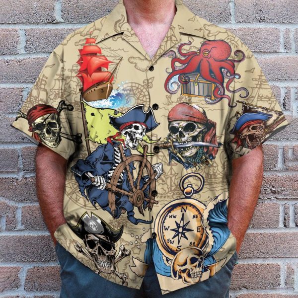 Skull Pirate Men'S Button'S Up Shirts Hawaiian Shirt