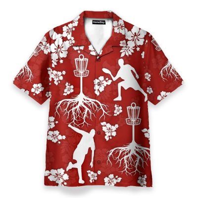 Disc Golf Tree Hibiscus Red Pattern Hawaiian Shirt
