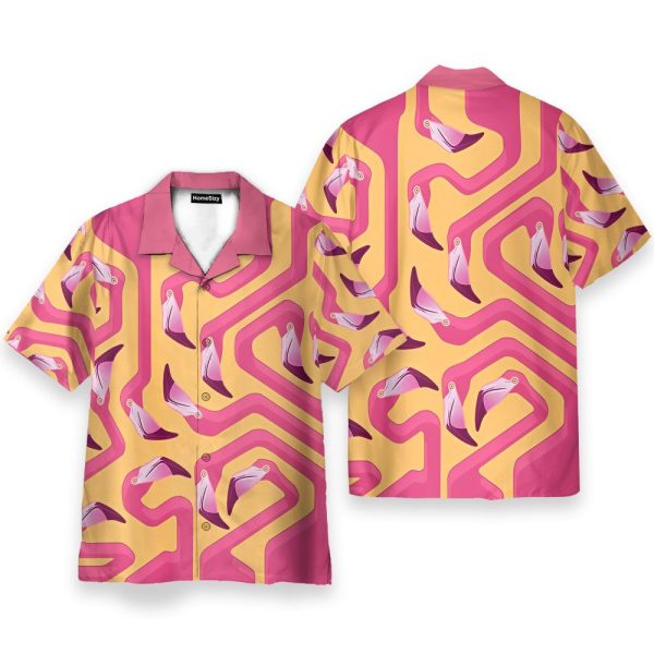 Pink Flamingo Maze Yellow Background Hawaiian Shirt & Beach Shorts