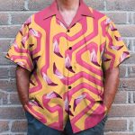 Pink Flamingo Maze Yellow Background Hawaiian Shirt & Beach Shorts