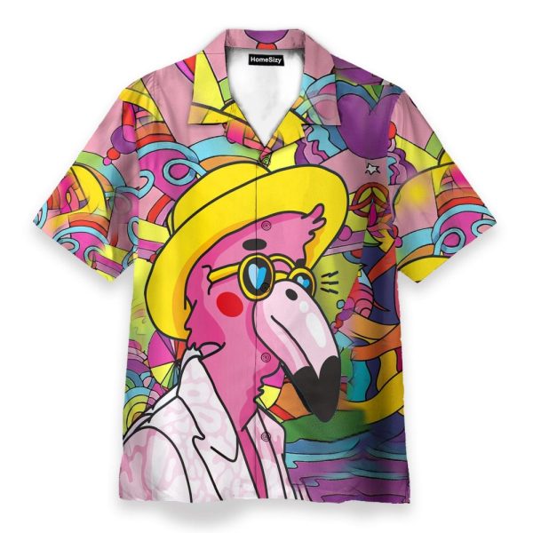 Hippie Flamingo Men'S Button'S Up Shirts Hawaiian Shirt & Beach Shorts