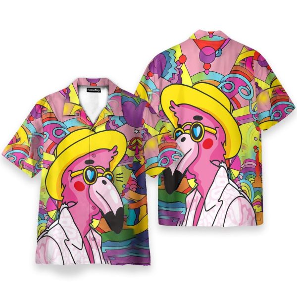 Hippie Flamingo Men'S Button'S Up Shirts Hawaiian Shirt & Beach Shorts