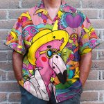 Hippie Flamingo Men'S Button'S Up Shirts Hawaiian Shirt & Beach Shorts