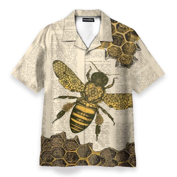 Bee Vintage Newspaper Pattern Hawaiian Shirt & Beach Shorts