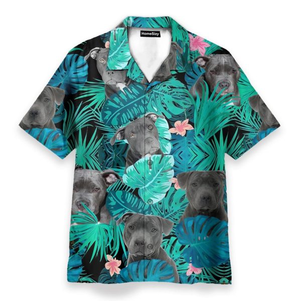 Pitbull Hibiscus Tropical Leaves Pattern Hawaiian Shirt