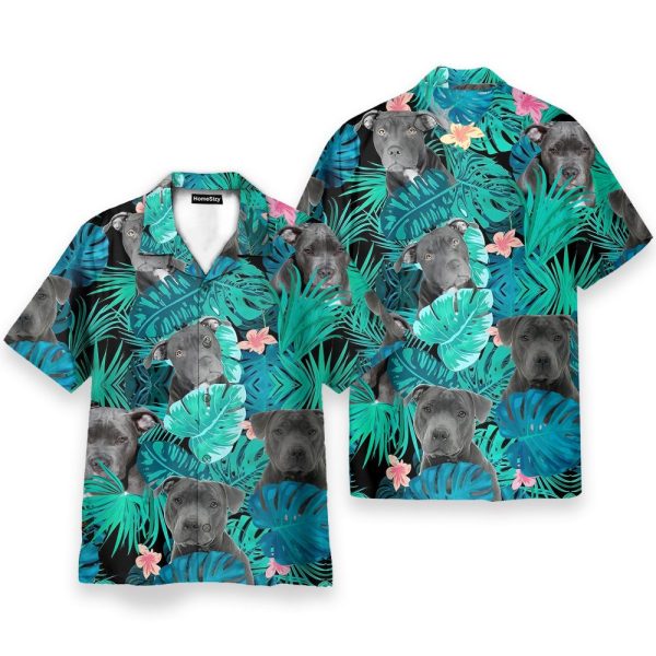 Pitbull Hibiscus Tropical Leaves Pattern Hawaiian Shirt