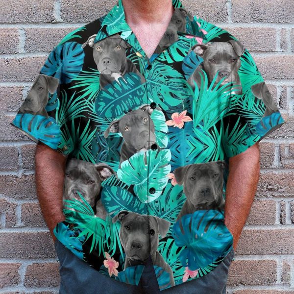 Pitbull Hibiscus Tropical Leaves Pattern Hawaiian Shirt
