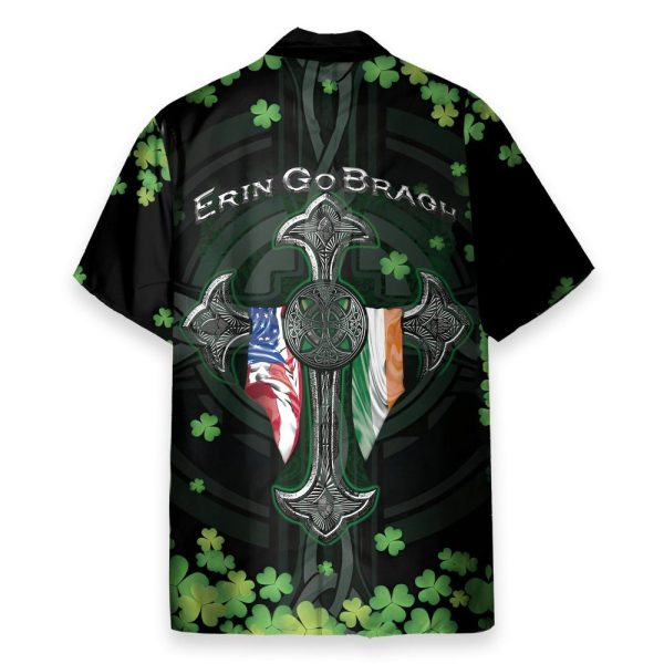 Irish Enri Go Bragh American Flag Clover Hawaiian Shirt