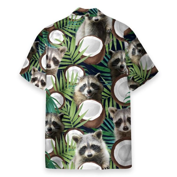Raccoon With Coconut In Tropical Green Leaves Hawaiian Shirt