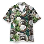 Raccoon With Coconut In Tropical Green Leaves Hawaiian Shirt