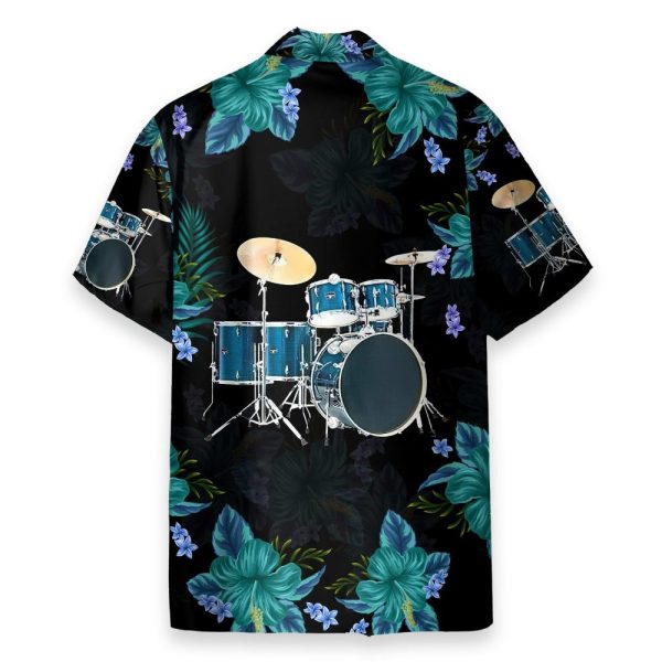 Blue Drum Tropical Flower Pattern Hawaiian Shirt