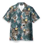 Cute Little Cat Tropical Leaves Pattern Hawaiian Shirt