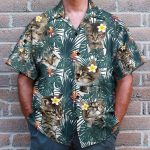 Cute Little Cat Tropical Leaves Pattern Hawaiian Shirt