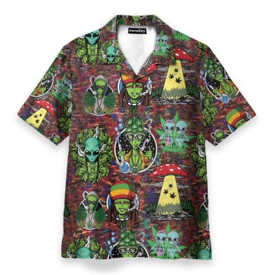 Hippie Trippy Alien Smoke Weed Hawaiian Shirt & Beach Shorts