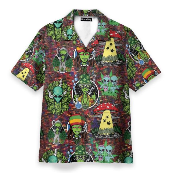 Hippie Trippy Alien Smoke Weed Hawaiian Shirt & Beach Shorts
