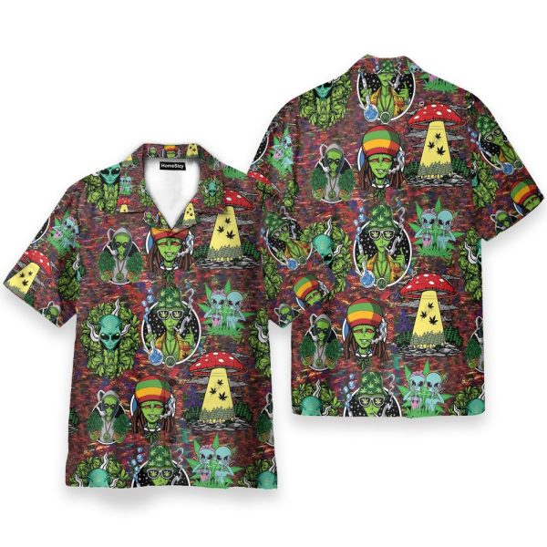 Hippie Trippy Alien Smoke Weed Hawaiian Shirt & Beach Shorts