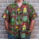 Hippie Trippy Alien Smoke Weed Hawaiian Shirt & Beach Shorts