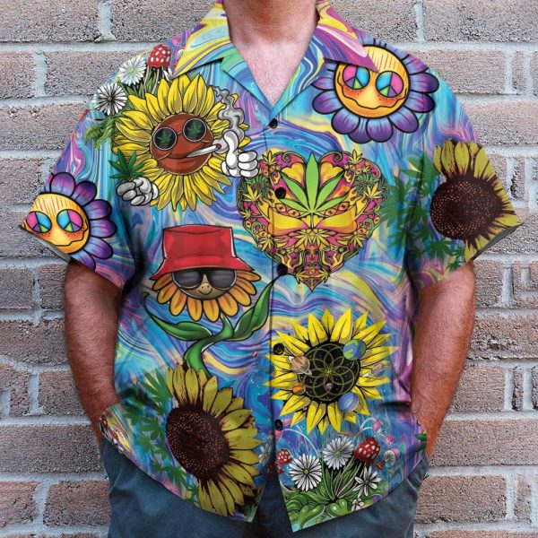 Sunflower Weed Colorful Pattern Hippie Hawaiian Shirt