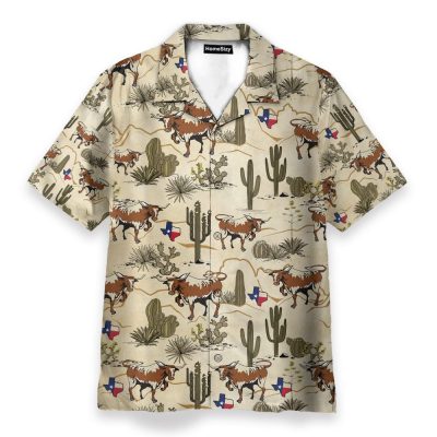 Longhorn Texas Men'S Button'S Up Shirts Hawaiian Shirt & Beach Shorts