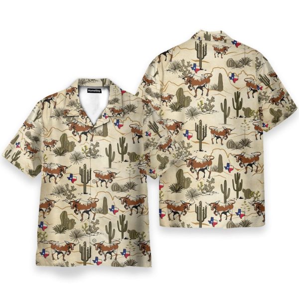 Longhorn Texas Men'S Button'S Up Shirts Hawaiian Shirt & Beach Shorts