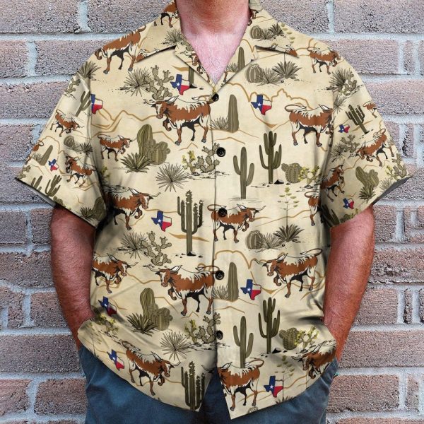 Longhorn Texas Men'S Button'S Up Shirts Hawaiian Shirt & Beach Shorts