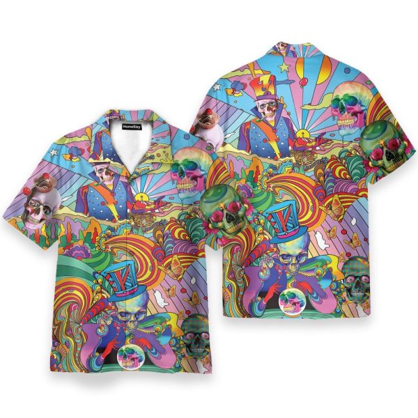 Colorful Magician Hippie Skulls Hawaiian Shirt