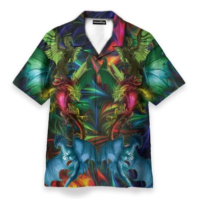 Amazing Dragon Men'S Button'S Up Shirts Hawaiian Shirt