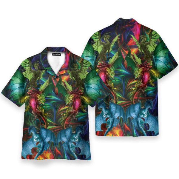 Amazing Dragon Men'S Button'S Up Shirts Hawaiian Shirt
