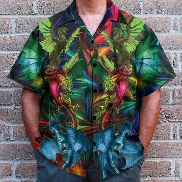 Amazing Dragon Men'S Button'S Up Shirts Hawaiian Shirt
