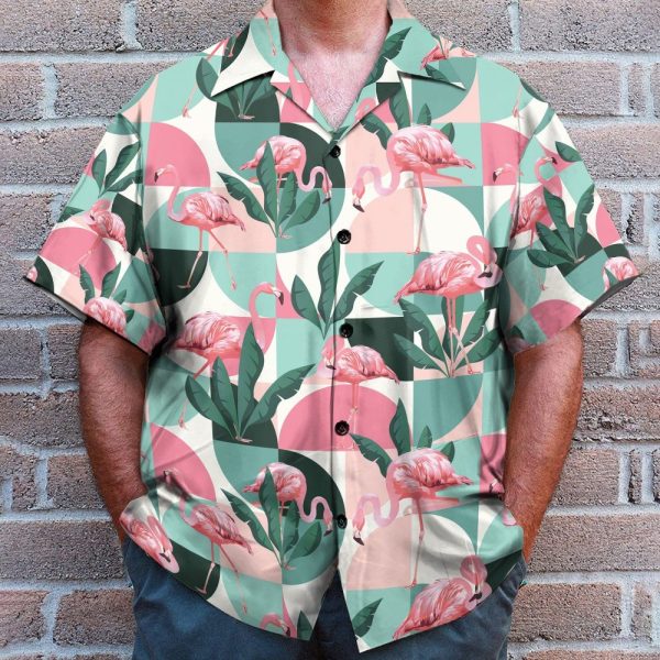 Pink Flamingo Men'S Button'S Up Shirts Hawaiian Shirt & Beach Shorts