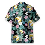 Volleyball Tropical Leaves Pattern Hawaiian Shirt & Beach Shorts