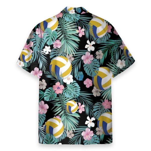 Volleyball Tropical Leaves Pattern Hawaiian Shirt & Beach Shorts