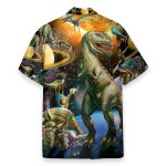 Dinosaur In The Space Men'S Button'S Up Shirts Hawaiian Shirt