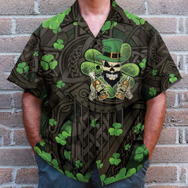 The Celtic Cross Harp Irish Skull Leprechaun Hawaiian Shirt