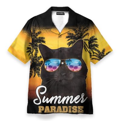 Black Cat Summer Paradise Hawaiian Shirt