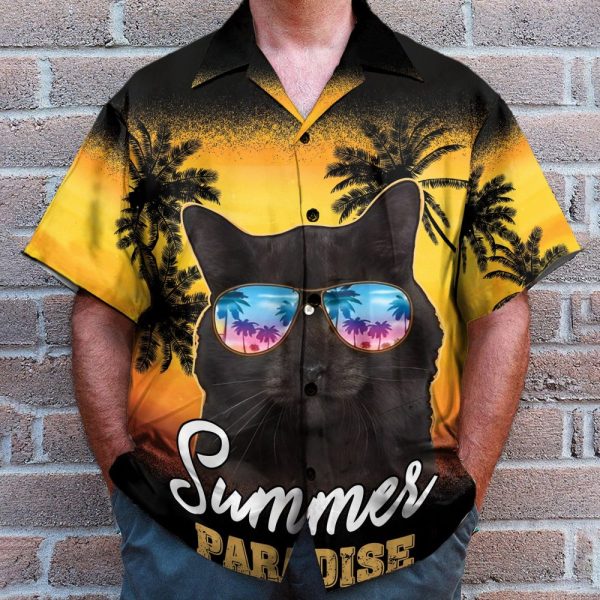 Black Cat Summer Paradise Hawaiian Shirt