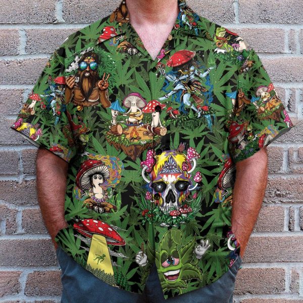Amazing Hippie Mushroom And Green Weed Hawaiian Shirt