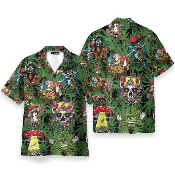 Amazing Hippie Mushroom And Green Weed Hawaiian Shirt